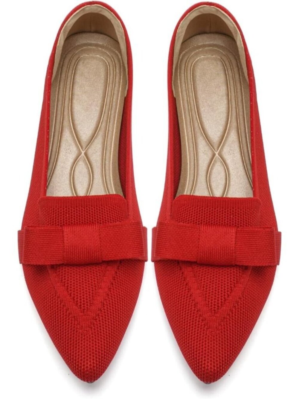 Women's Red Mesh Pointed Toe Knit Ballet Flats Casual Slip On Flats Shoes
